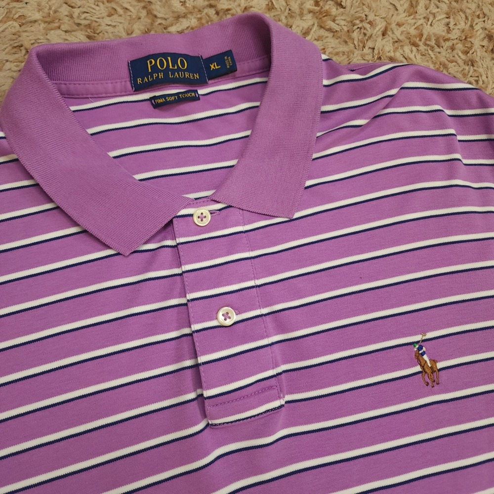 Polo Ralph Lauren Polo Mens XL Purple Pima Soft Touch Striped Short Sleeve Shirt